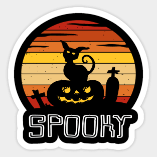 Spooky. Halloween pumpkin cat grave retro sunset. Sticker